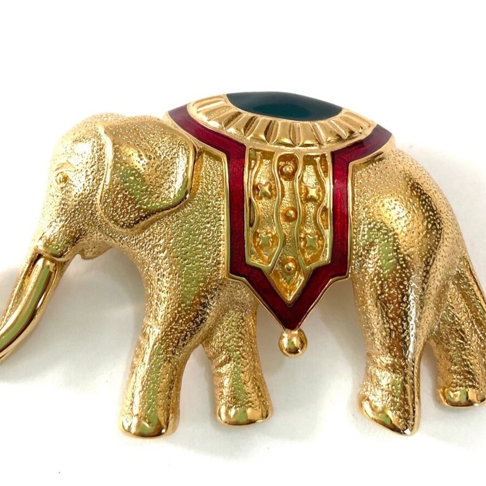 Monet Large Gold Plated Elephant Brooch Vintage